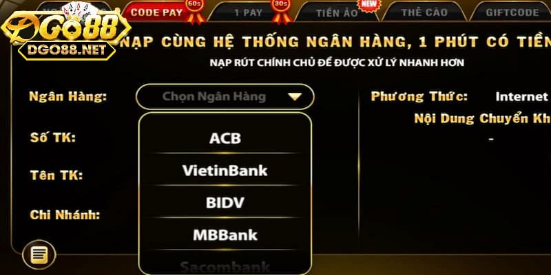 Nạp tiền Go88 chuẩn xác với 3 bước uy tín